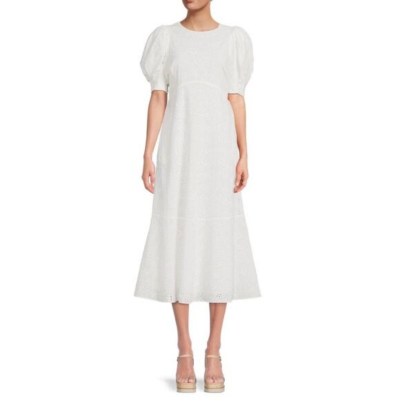Ted Baker London Jenaay Embroidered Midi A Line Dress in White Size 6 / 14 - Picture 1 of 16